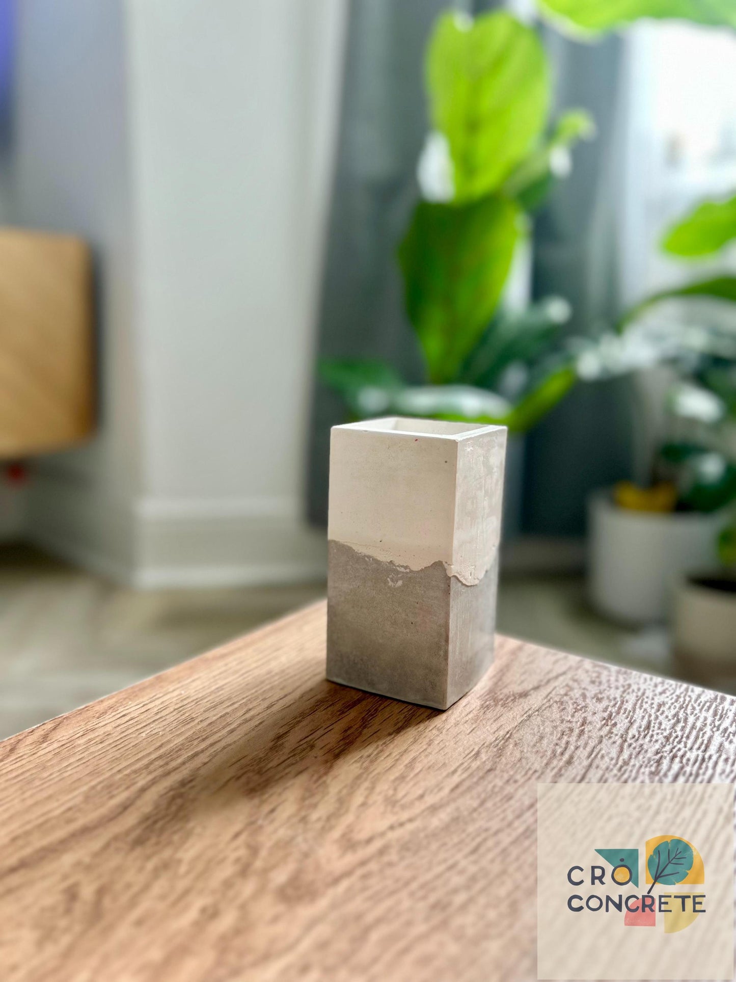 Handmade Concrete Planter / Pen Holder with Grey White Design - Unique Desk Accessory Pot – Unique Gift Idea