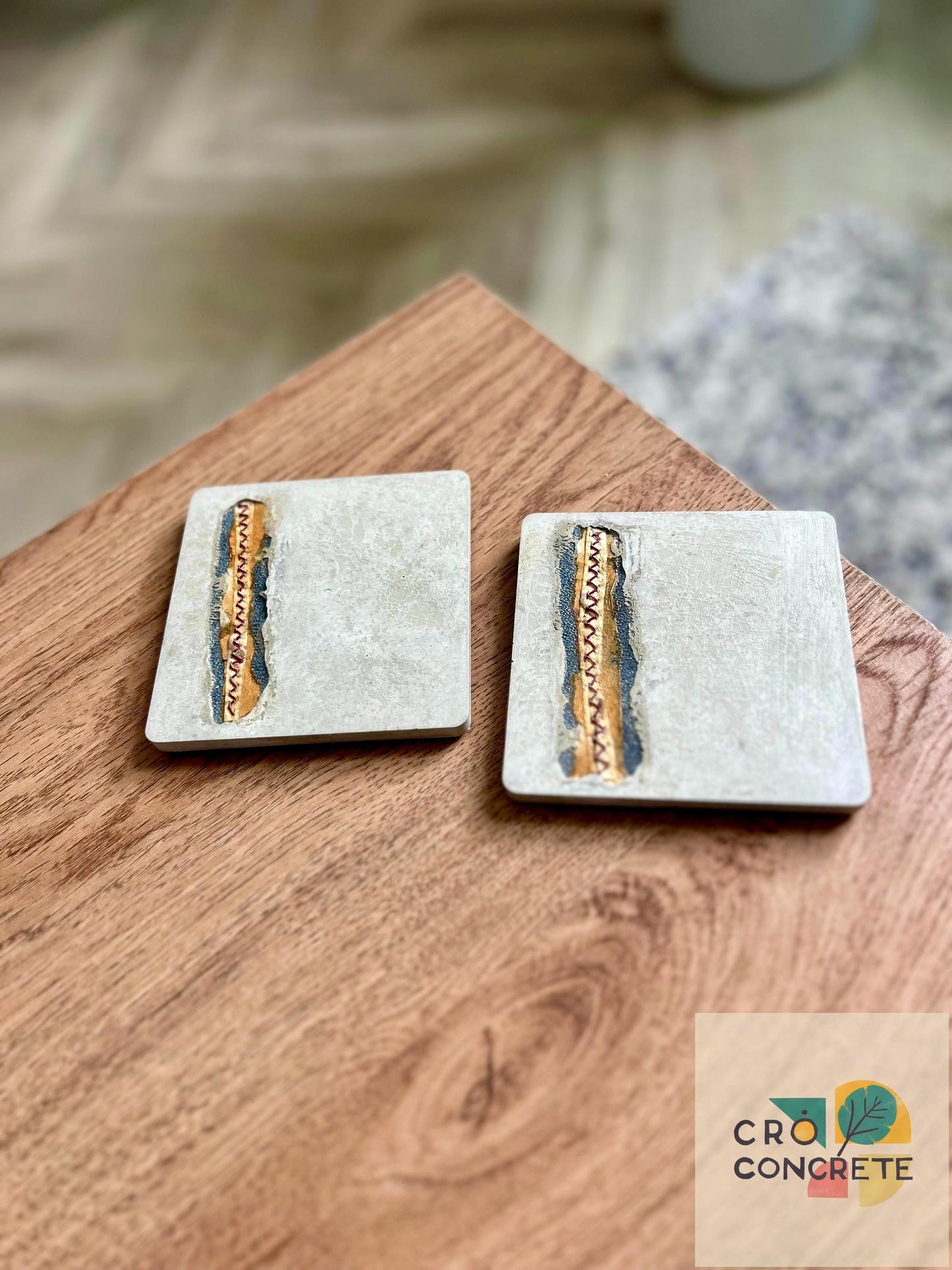 2 x Handmade Concrete Coasters with Unique Textured Design - Modern Industrial Coffee Table Decor - Handmade in Newcastle upon Tyne