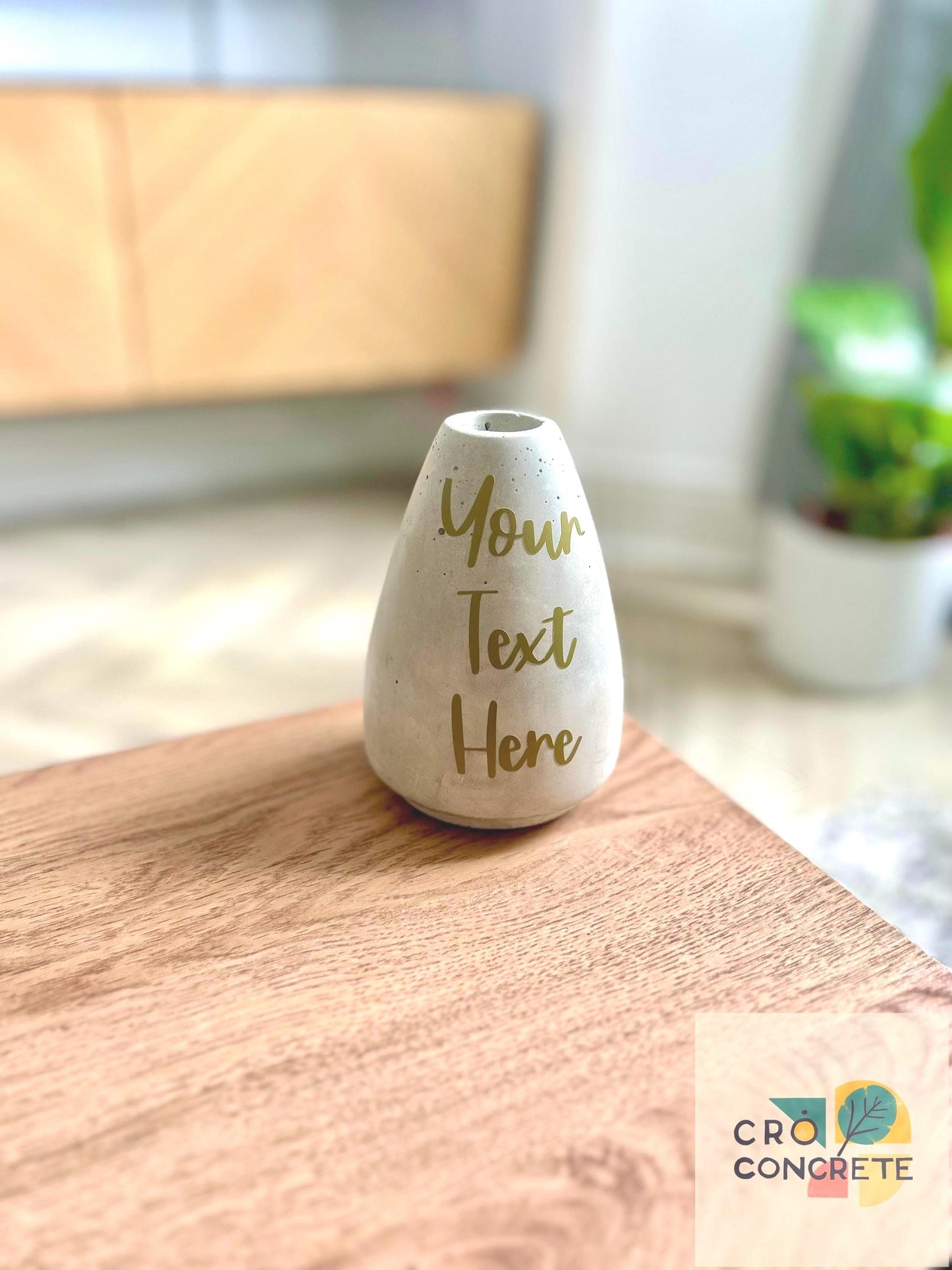 Personalised Concrete Vase – Minimalist Handmade Home Decor | Custom Text Name | Modern Rustic Gift for Her, Him, or New Home Housewarming