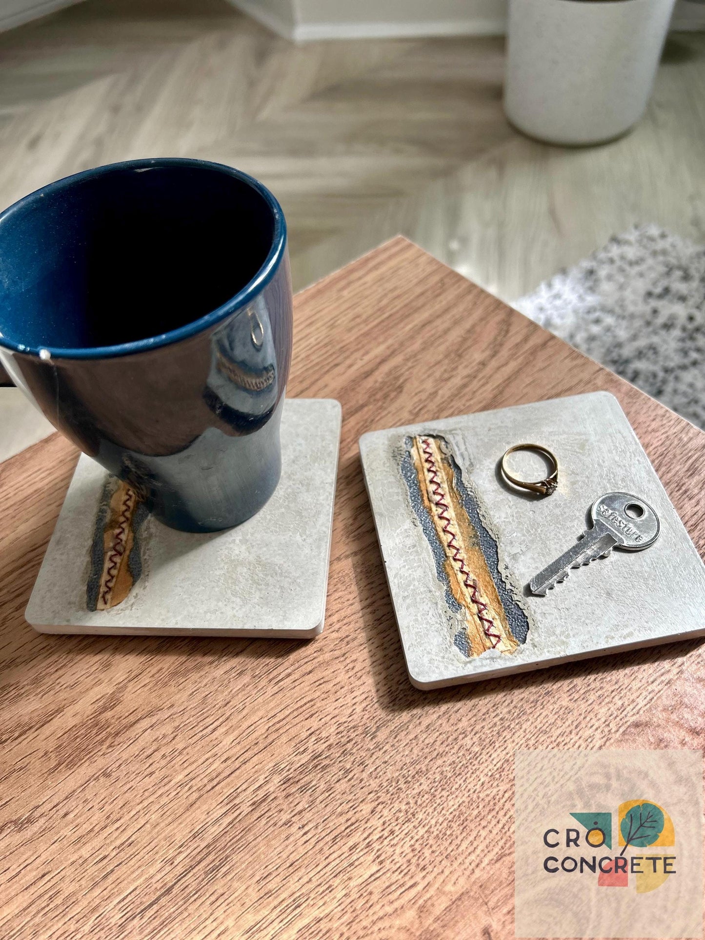 2 x Handmade Concrete Coasters with Unique Textured Design - Modern Industrial Coffee Table Decor - Handmade in Newcastle upon Tyne