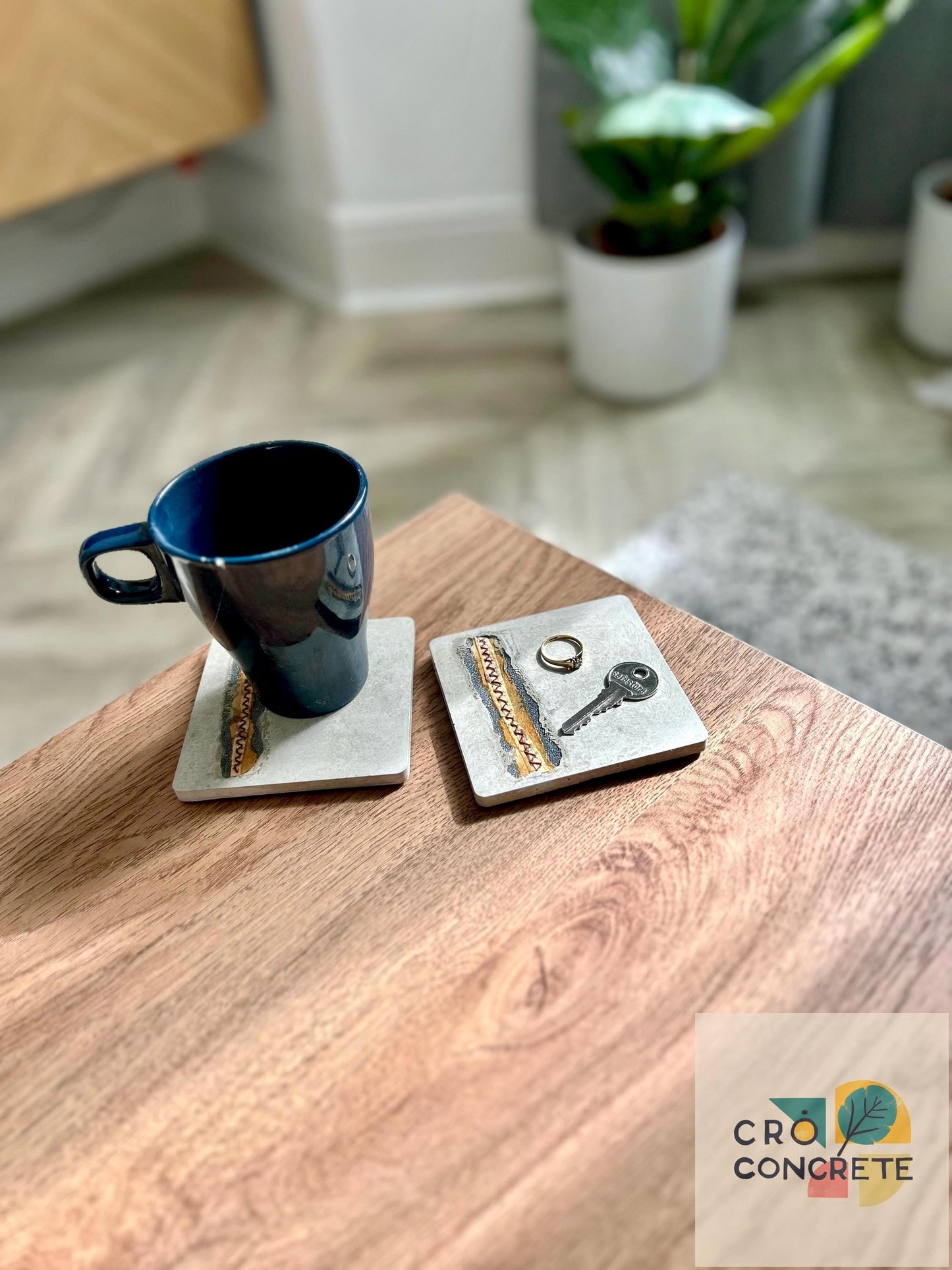 2 x Handmade Concrete Coasters with Unique Textured Design - Modern Industrial Coffee Table Decor - Handmade in Newcastle upon Tyne
