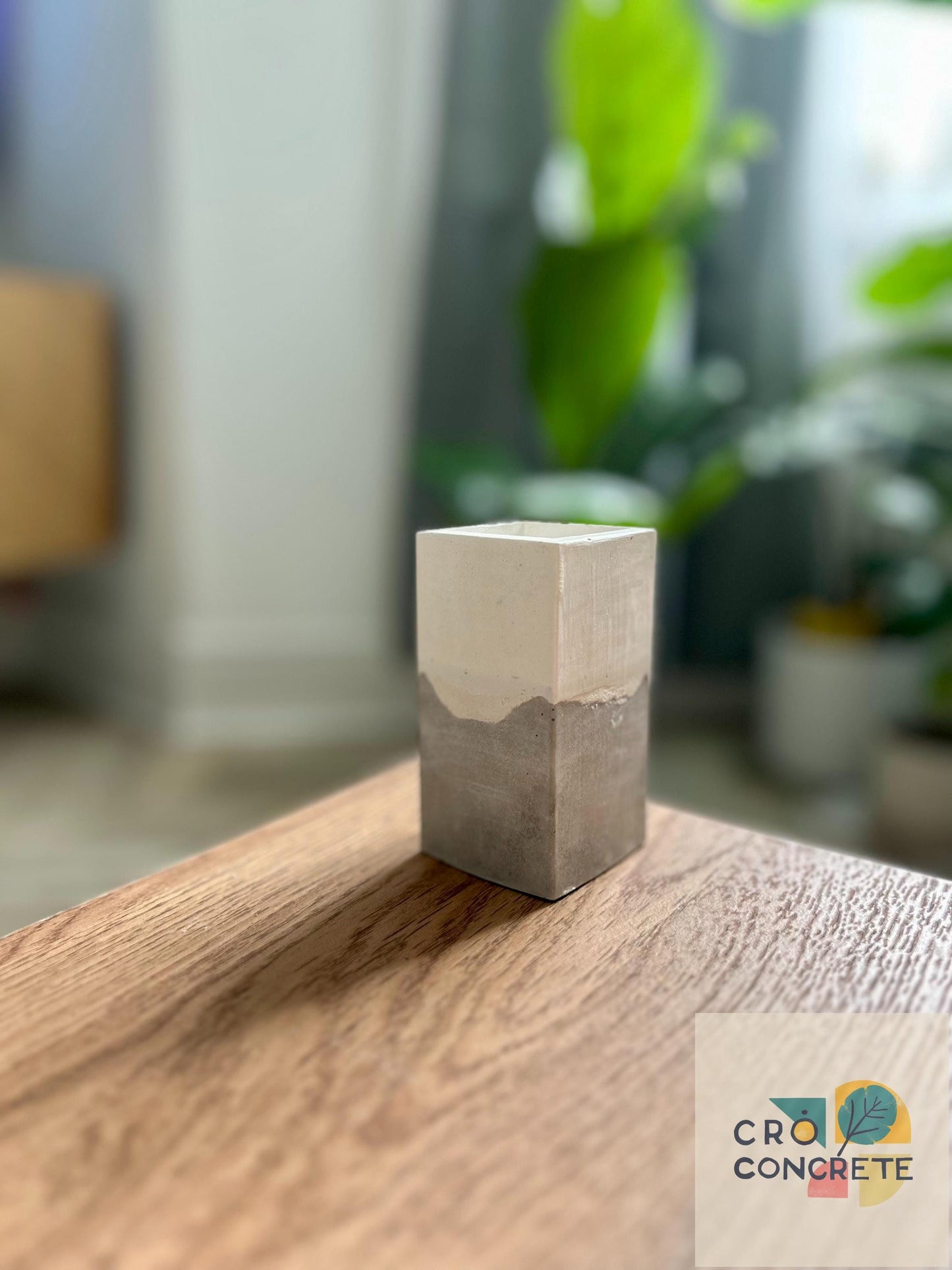 Handmade Concrete Planter / Pen Holder with Grey White Design - Unique Desk Accessory Pot – Unique Gift Idea