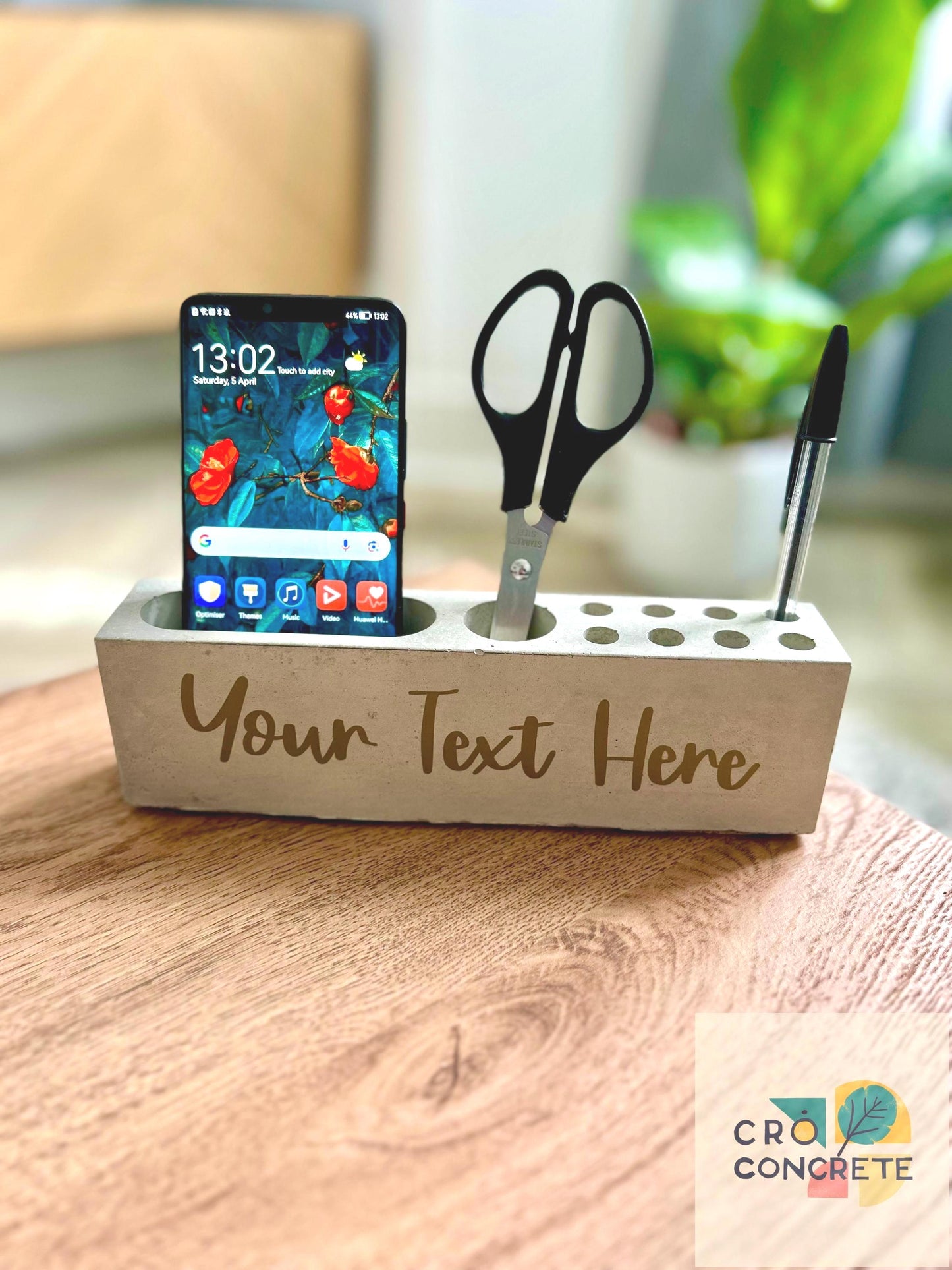Personalised Concrete Stationary Holder Organiser Tray – Custom Name Vinyl Lettering – Minimalist Handmade Decor – Unique Gift for Him/Her