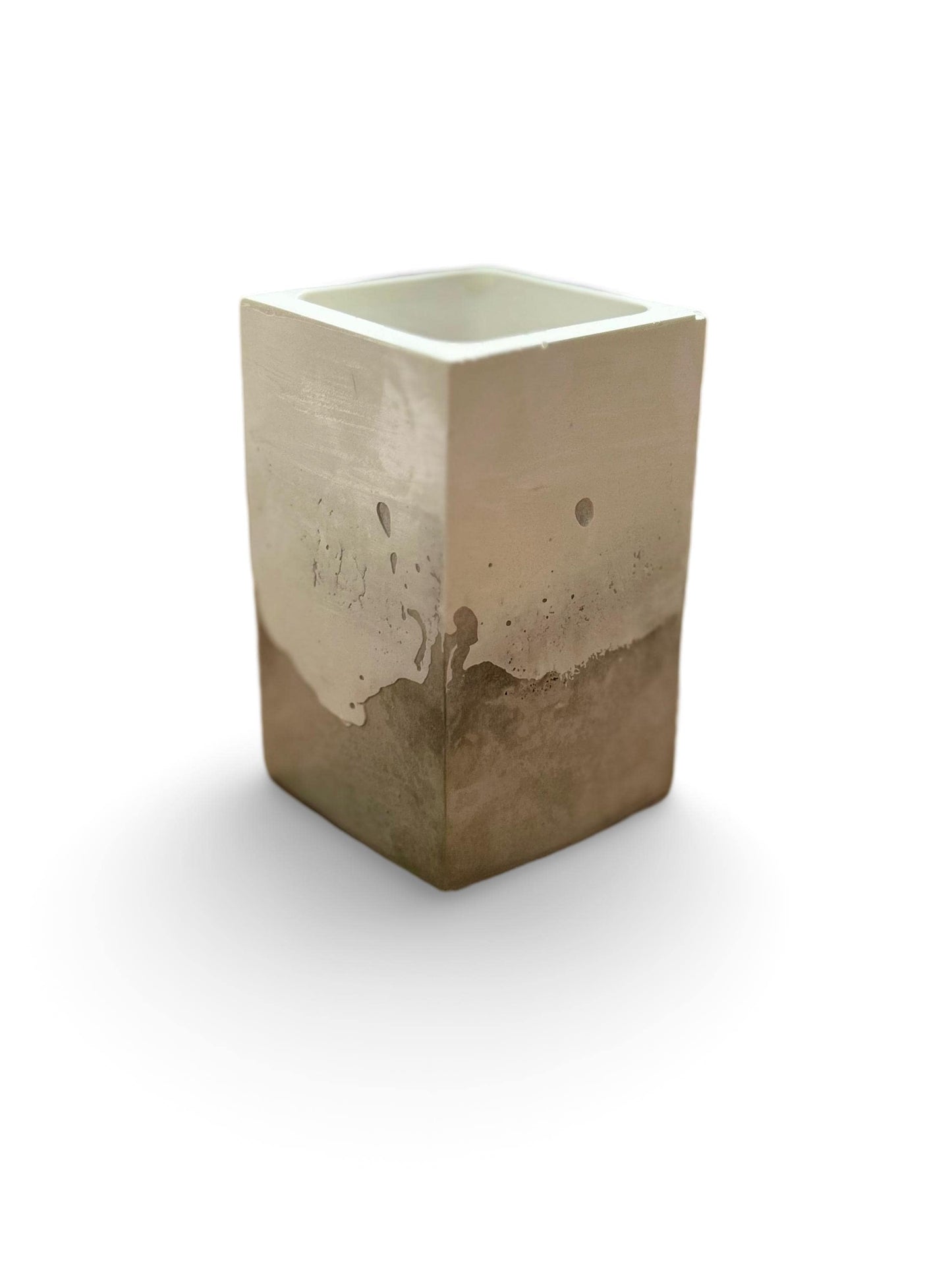 Handmade Concrete Planter / Pen Holder with Grey White Design - Unique Desk Accessory Pot – Unique Gift Idea