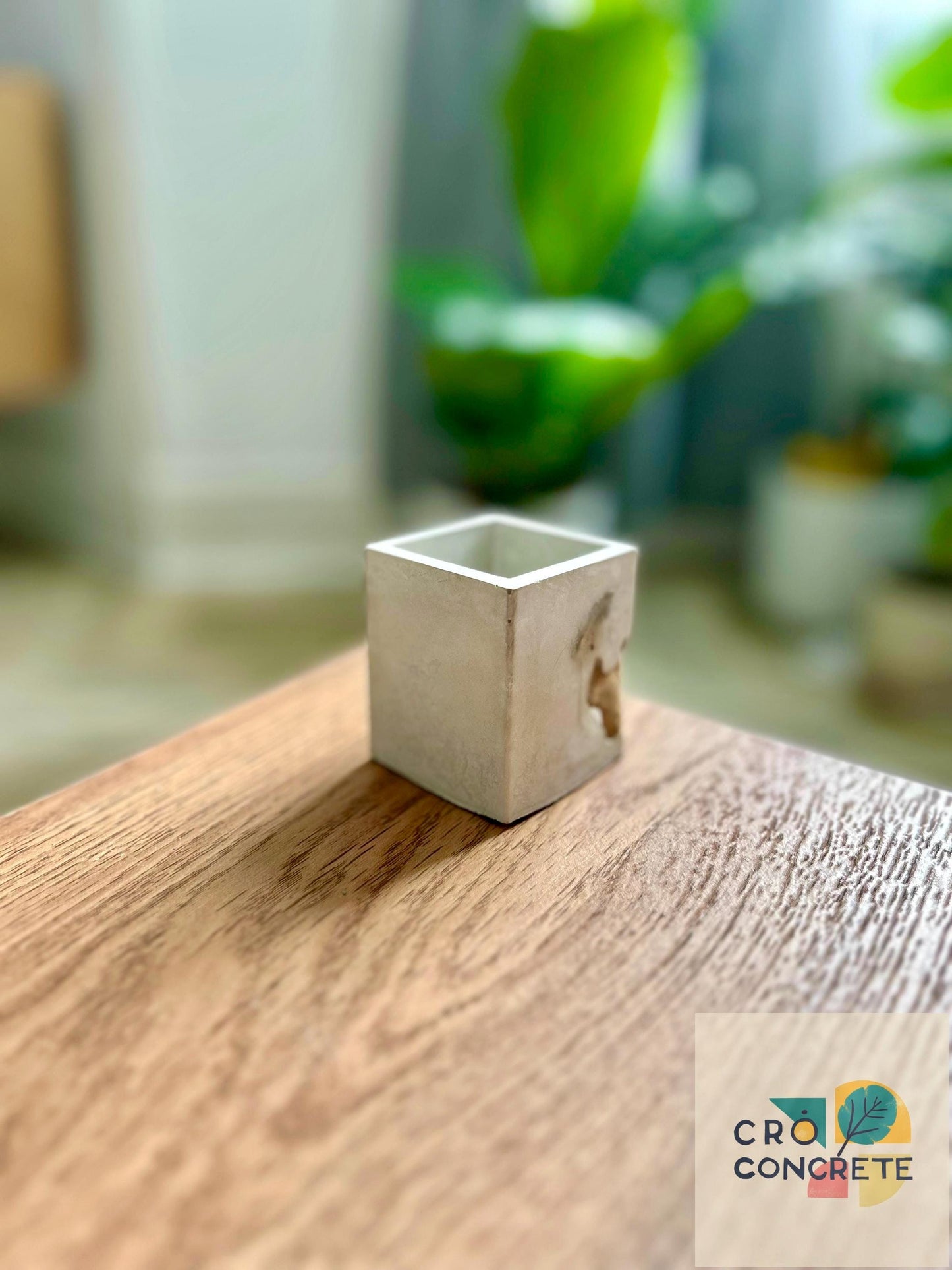 Handmade Concrete Planter / Pen Holder with Grey Brown Design - Unique Desk Accessory Pot – Unique Gift Idea
