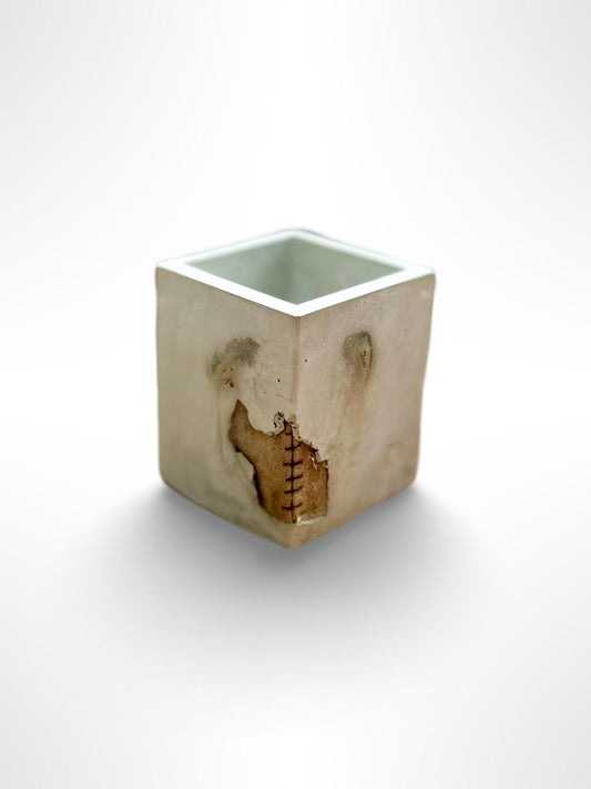 Handmade Concrete Planter / Pen Holder with Grey Brown Design - Unique Desk Accessory Pot  – Unique Gift Idea