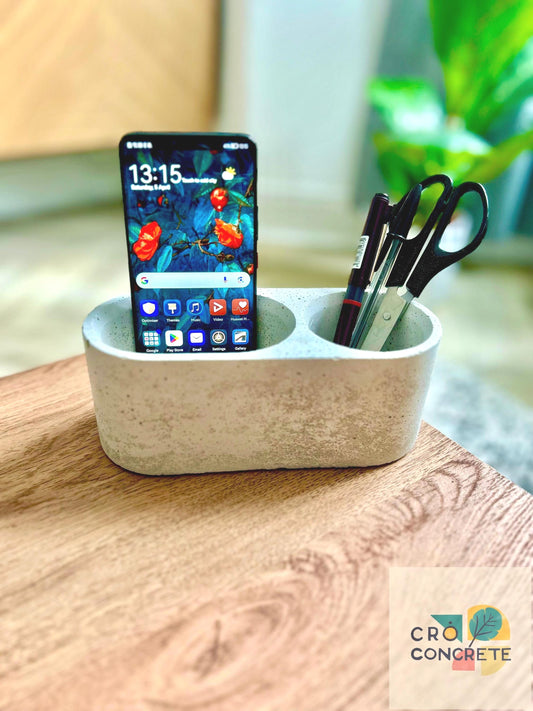 Minimalist Concrete Desk Organiser – Handmade Pen Holder & Phone Stand | Modern Office Storage | Croí Concrete