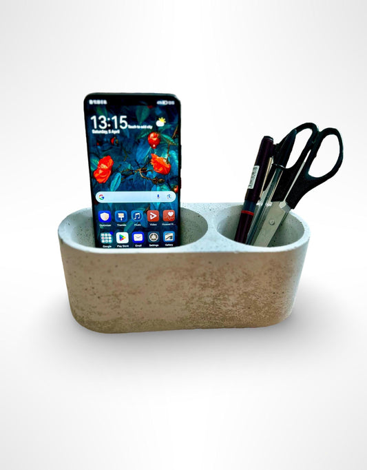 Minimalist Concrete Desk Organiser – Handmade Pen Holder & Phone Stand | Modern Office Storage | Croí Concrete