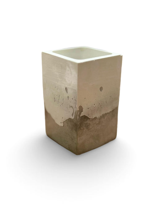 Handmade Concrete Planter / Pen Holder with Grey White Design - Unique Desk Accessory Pot  – Unique Gift Idea