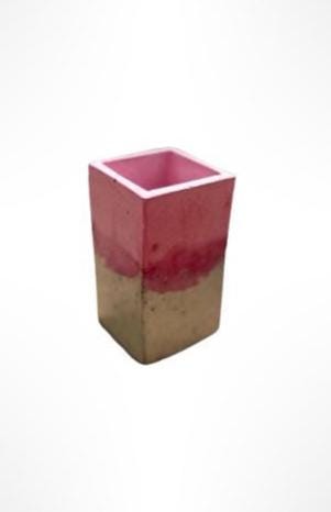 Handmade Concrete Planter / Pen Holder with Pink Design - Unique Desk Accessory Pot  – Unique Gift Idea