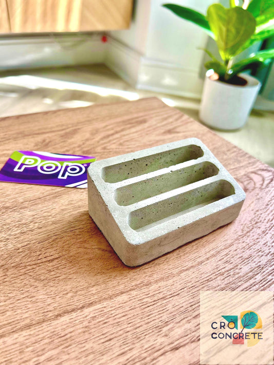 Handmade Concrete Business Card Holder - Minimalist Desk Accessory for Business or Credit Cards, Holds 3 Cards - Modern Office Decor Gift