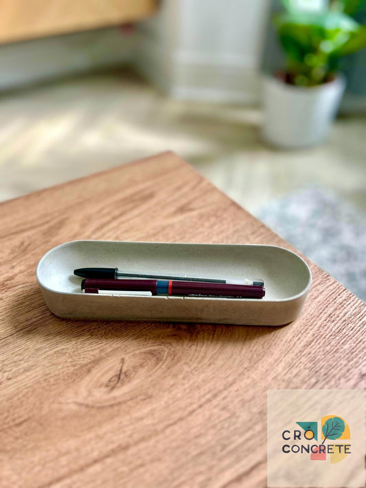Handmade Concrete Desk Tray – Minimalist Pen Holder, Stationery Organiser, Modern Desk Accessory, Catch-All Tray, Industrial Office Decor